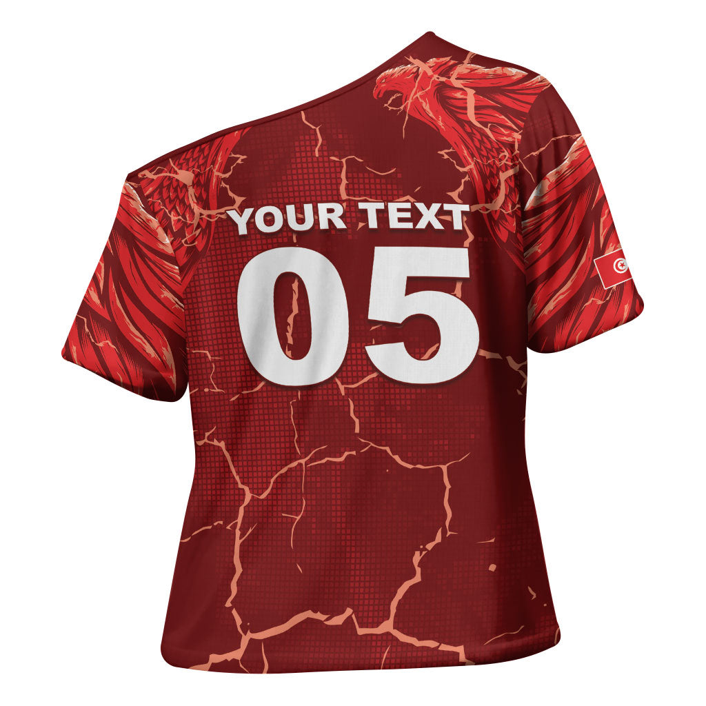 Custom Tunisia Football Cross Shoulder Shirt Eagle Cracked Texture Athletic