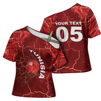 Custom Tunisia Football Cross Shoulder Shirt Eagle Cracked Texture Athletic