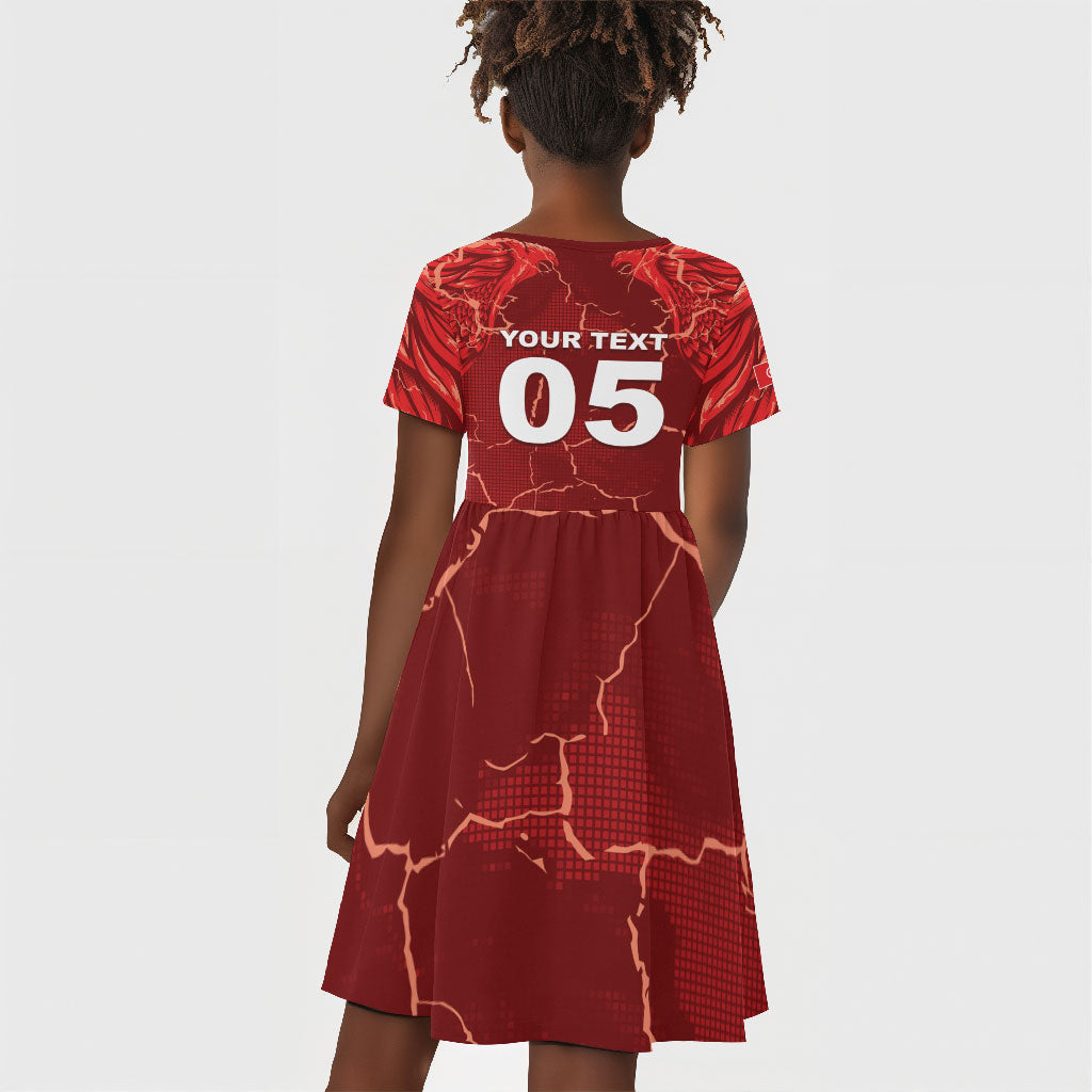 Custom Tunisia Football Kid Short Sleeve Dress Eagle Cracked Texture Athletic