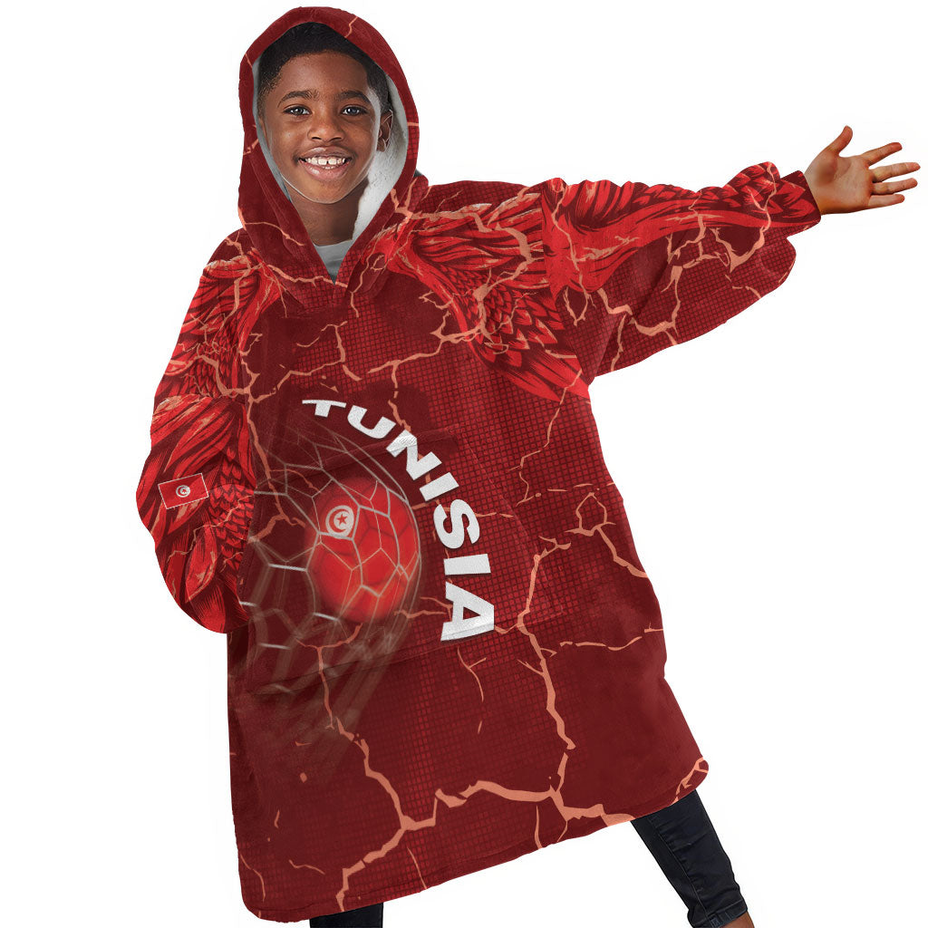 Custom Tunisia Football Kid Wearable Blanket Hoodie Eagle Cracked Texture Athletic