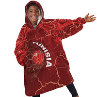 Custom Tunisia Football Kid Wearable Blanket Hoodie Eagle Cracked Texture Athletic