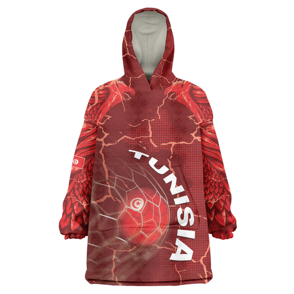 Custom Tunisia Football Kid Wearable Blanket Hoodie Eagle Cracked Texture Athletic