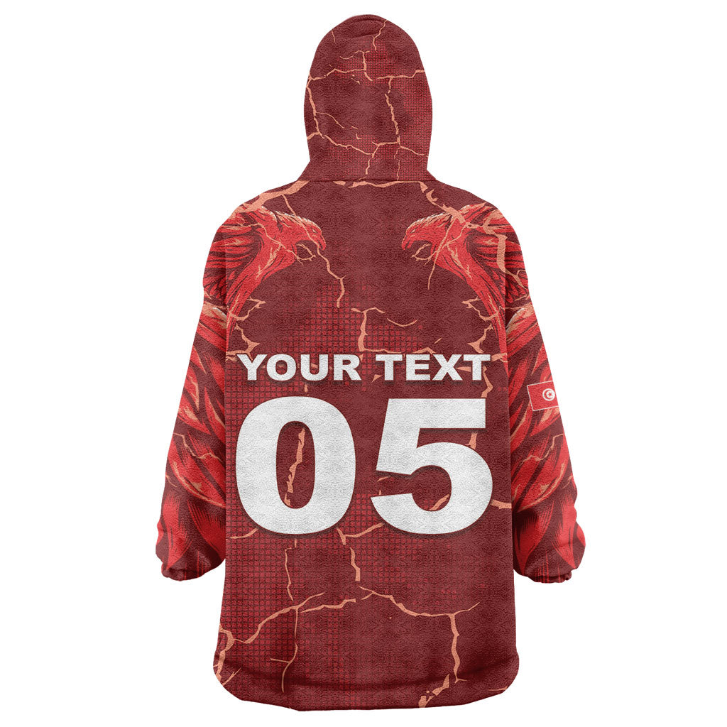 Custom Tunisia Football Kid Wearable Blanket Hoodie Eagle Cracked Texture Athletic