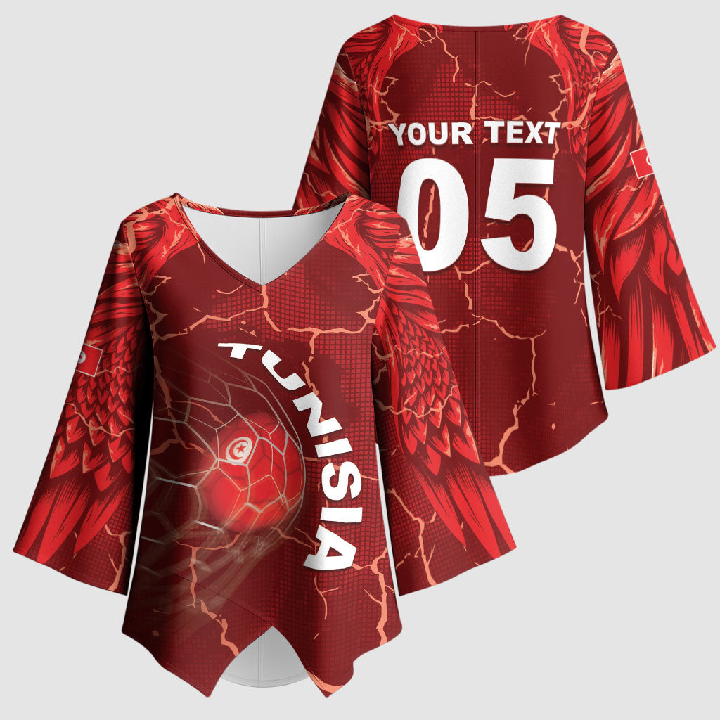 Custom Tunisia Football Kimono Sleeve Blouse Eagle Cracked Texture Athletic