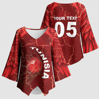 Custom Tunisia Football Kimono Sleeve Blouse Eagle Cracked Texture Athletic