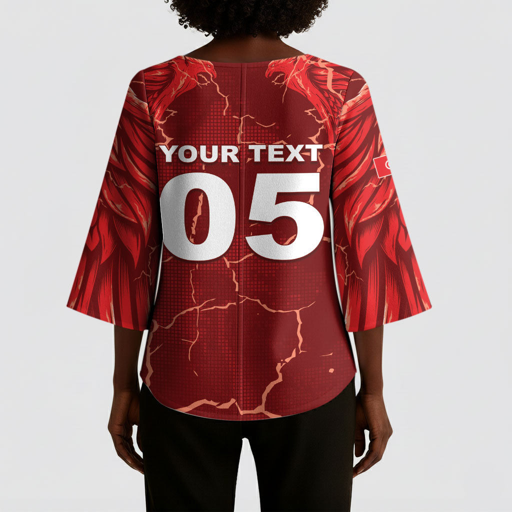 Custom Tunisia Football Kimono Sleeve Blouse Eagle Cracked Texture Athletic