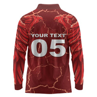 Custom Tunisia Football Long Sleeve Polo Shirt Eagle Cracked Texture Athletic