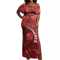 Custom Tunisia Football Off Shoulder Maxi Dress Eagle Cracked Texture Athletic