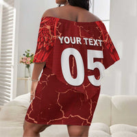 Custom Tunisia Football Off Shoulder Short Dress Eagle Cracked Texture Athletic