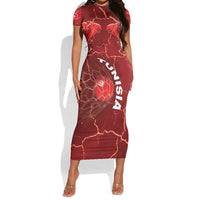 Custom Tunisia Football Short Sleeve Bodycon Dress Eagle Cracked Texture Athletic