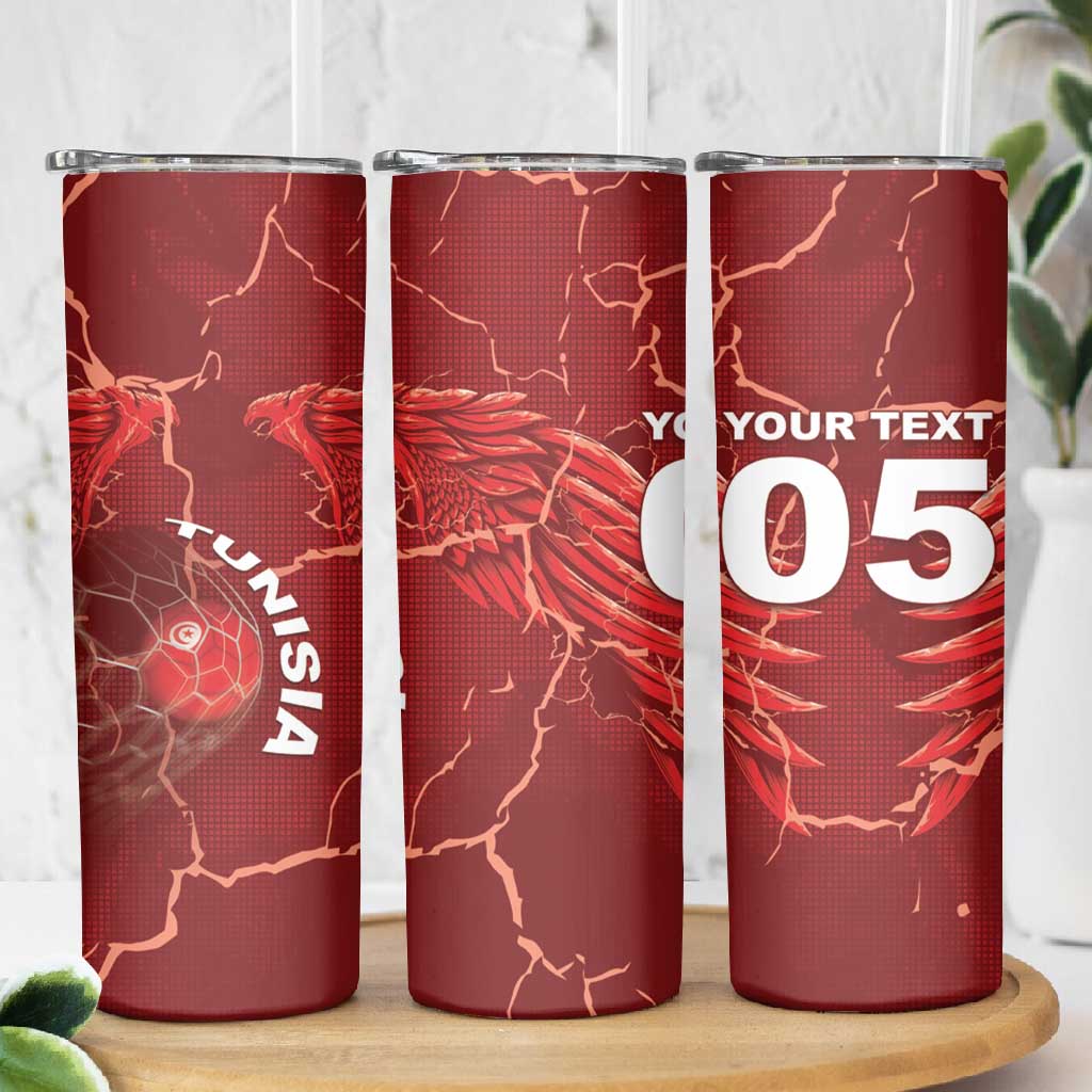 Custom Tunisia Football Skinny Tumbler Eagle Cracked Texture Athletic