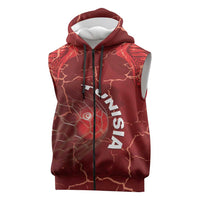 Custom Tunisia Football Sleeveless Zip Hoodie Eagle Cracked Texture Athletic
