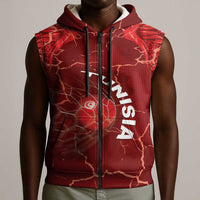 Custom Tunisia Football Sleeveless Zip Hoodie Eagle Cracked Texture Athletic