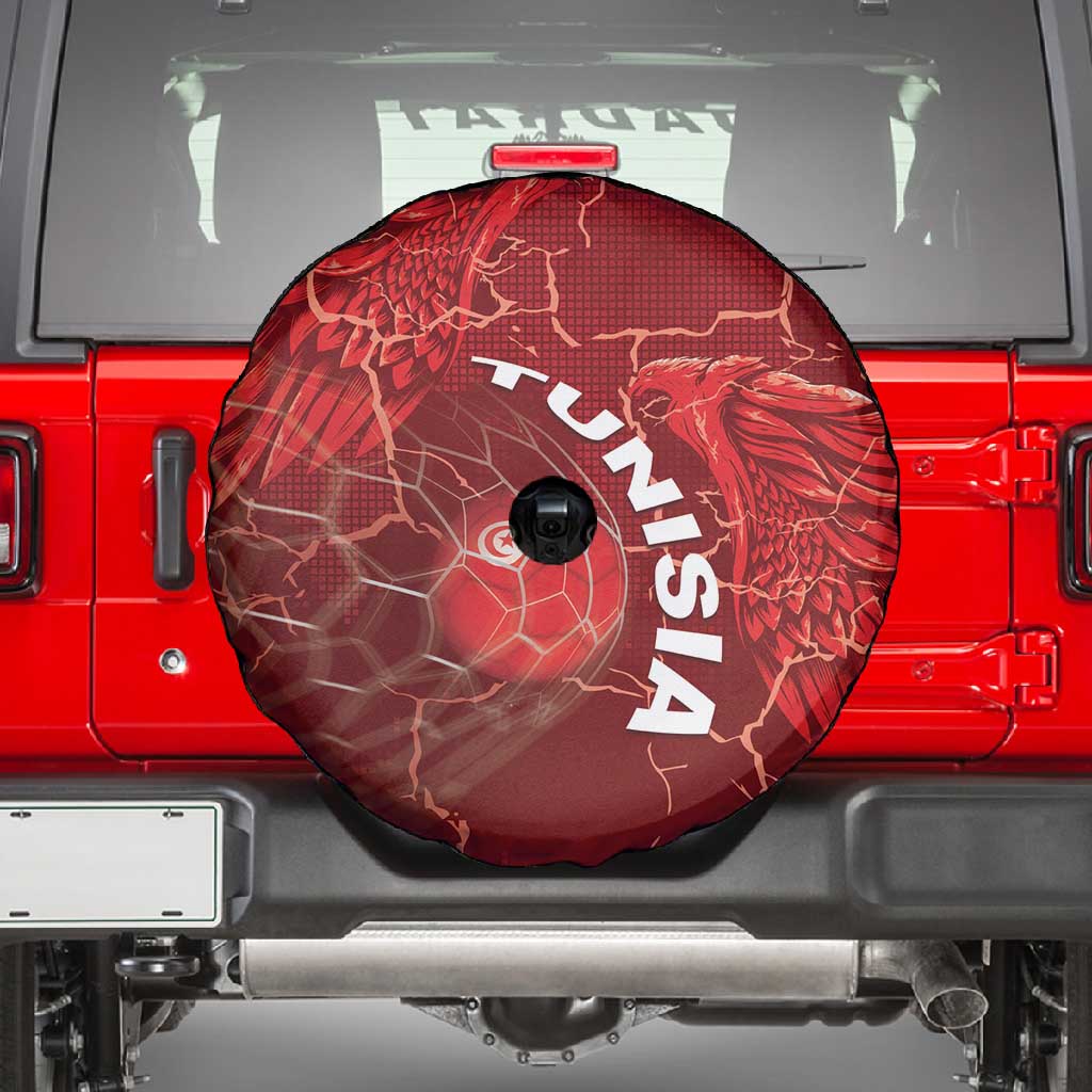 Tunisia Football Spare Tire Cover Eagle Cracked Texture Athletic