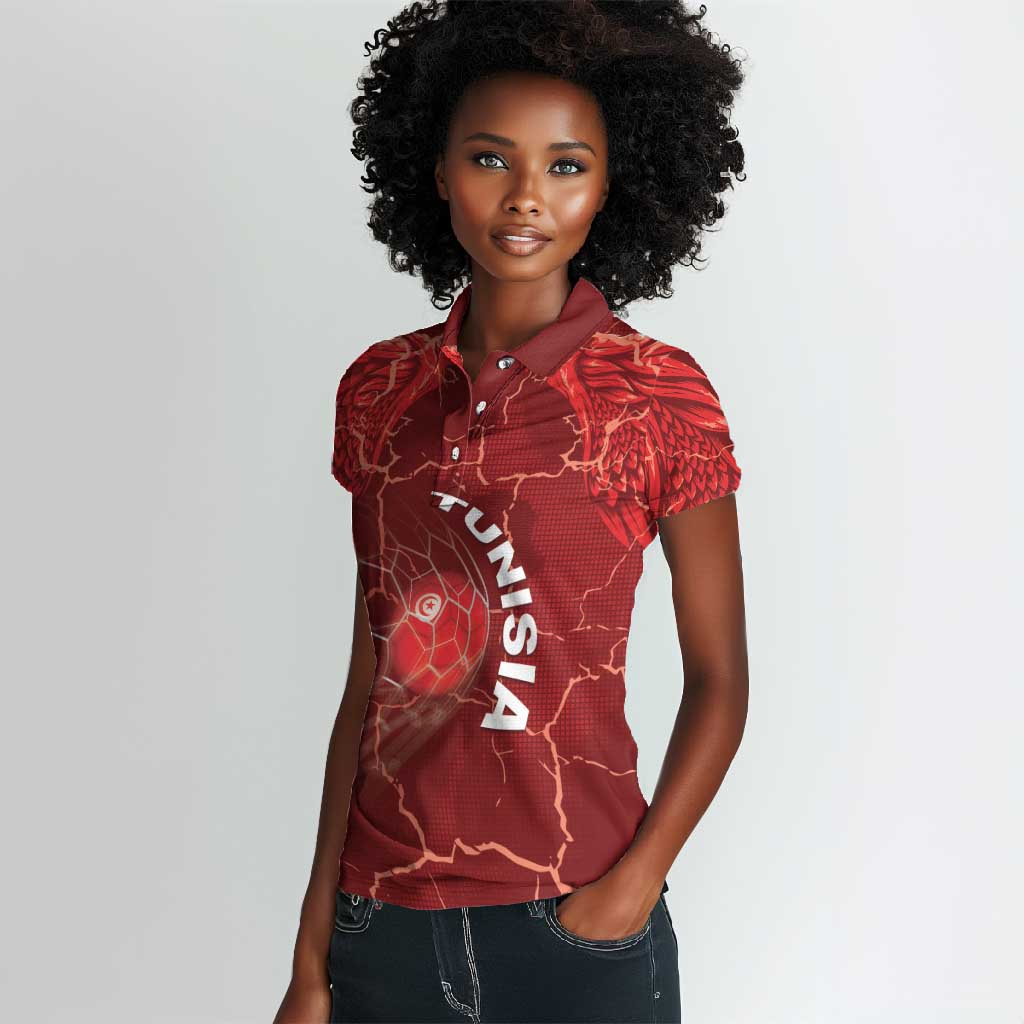Custom Tunisia Football Women Polo Shirt Eagle Cracked Texture Athletic