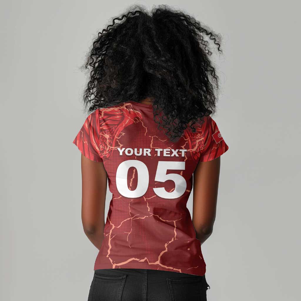 Custom Tunisia Football Women V-Neck T-Shirt Eagle Cracked Texture Athletic
