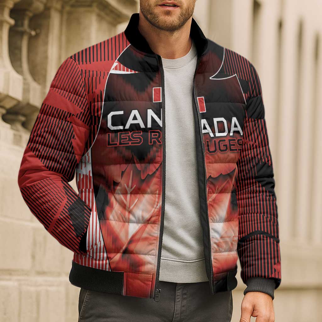 Custom Canada Football Bomber Puffer Jacket Visual Line Abstract Maple Leaf