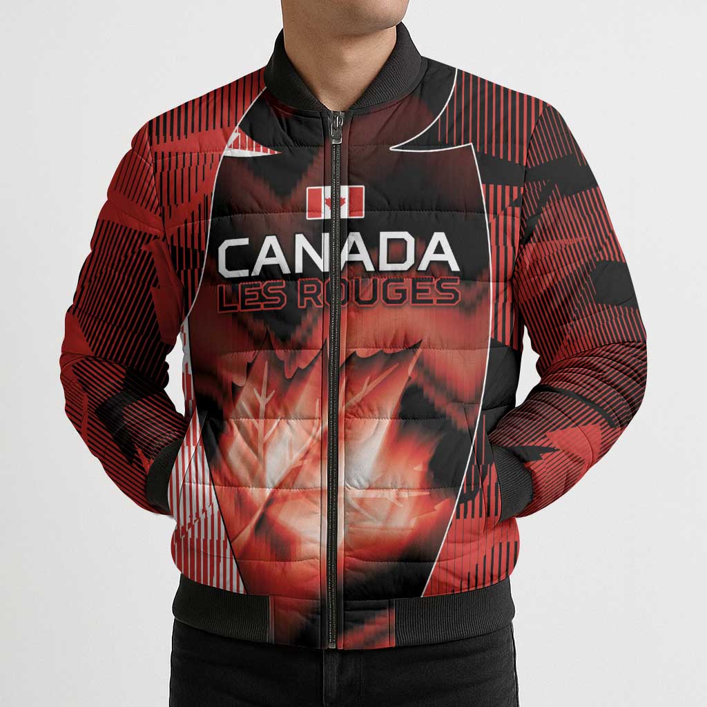 Custom Canada Football Bomber Puffer Jacket Visual Line Abstract Maple Leaf
