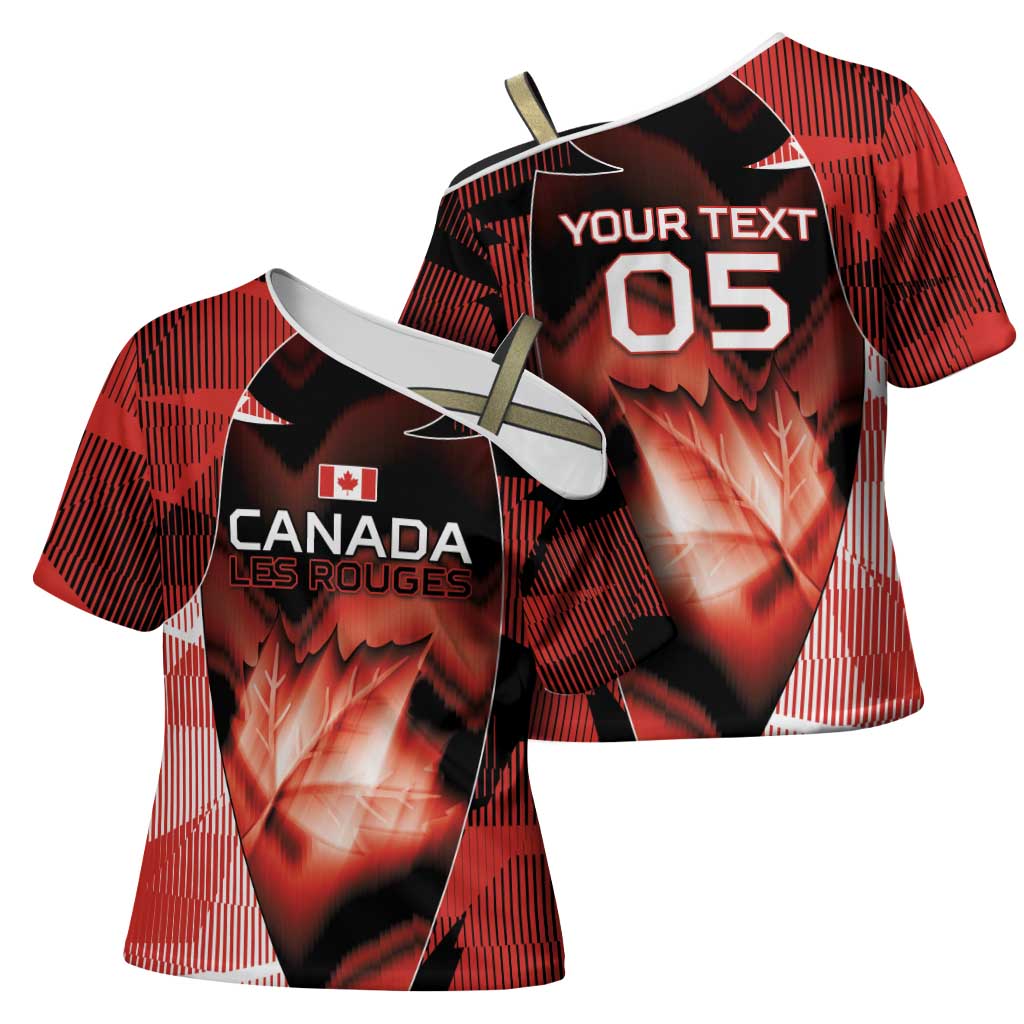 Custom Canada Football Cross Shoulder Shirt Visual Line Abstract Maple Leaf