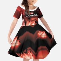 Custom Canada Football Kid Short Sleeve Dress Visual Line Abstract Maple Leaf