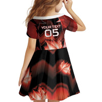 Custom Canada Football Kid Short Sleeve Dress Visual Line Abstract Maple Leaf