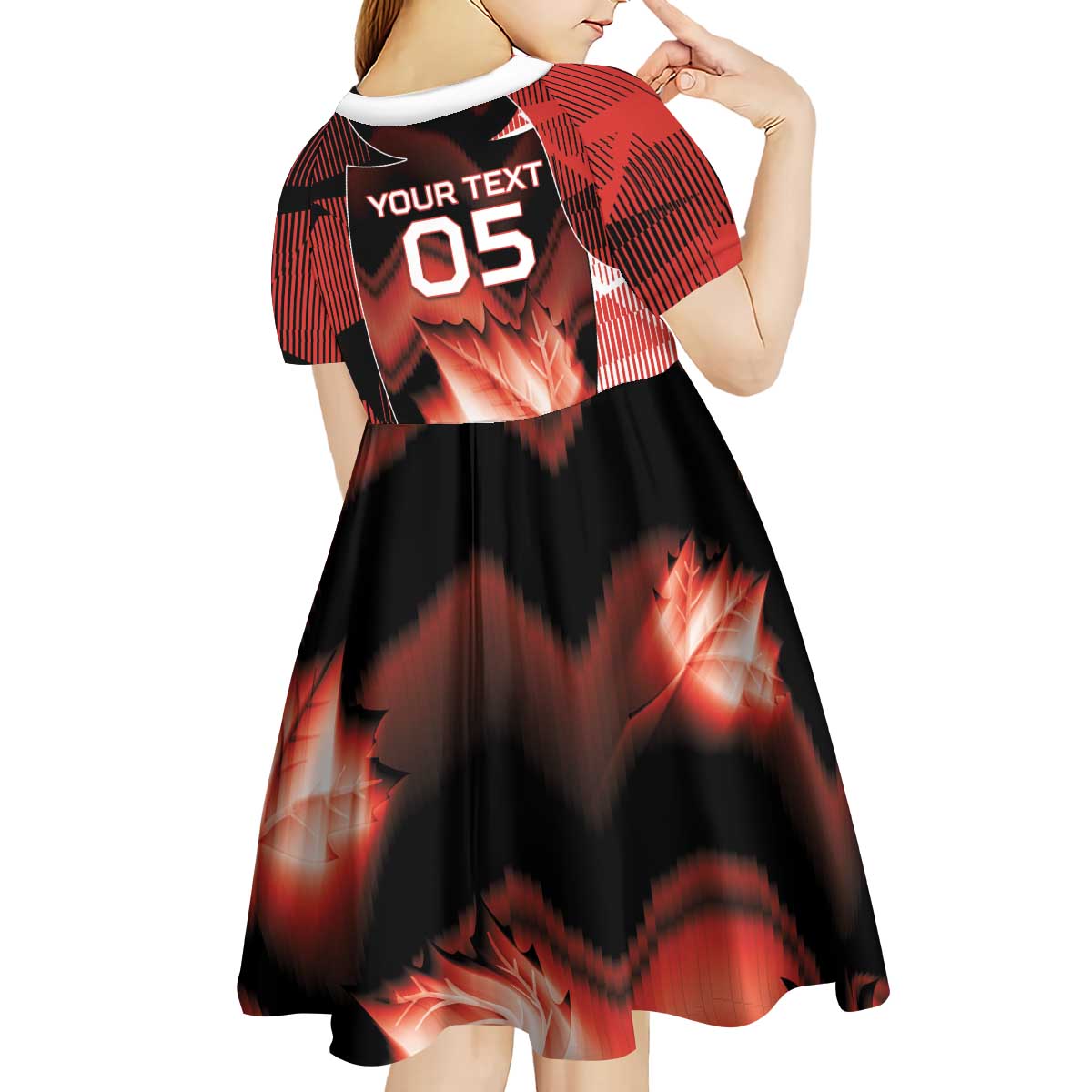 Custom Canada Football Kid Short Sleeve Dress Visual Line Abstract Maple Leaf