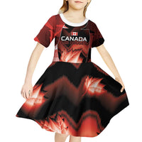 Custom Canada Football Kid Short Sleeve Dress Visual Line Abstract Maple Leaf