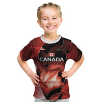 Custom Canada Football Kid T Shirt Visual Line Abstract Maple Leaf