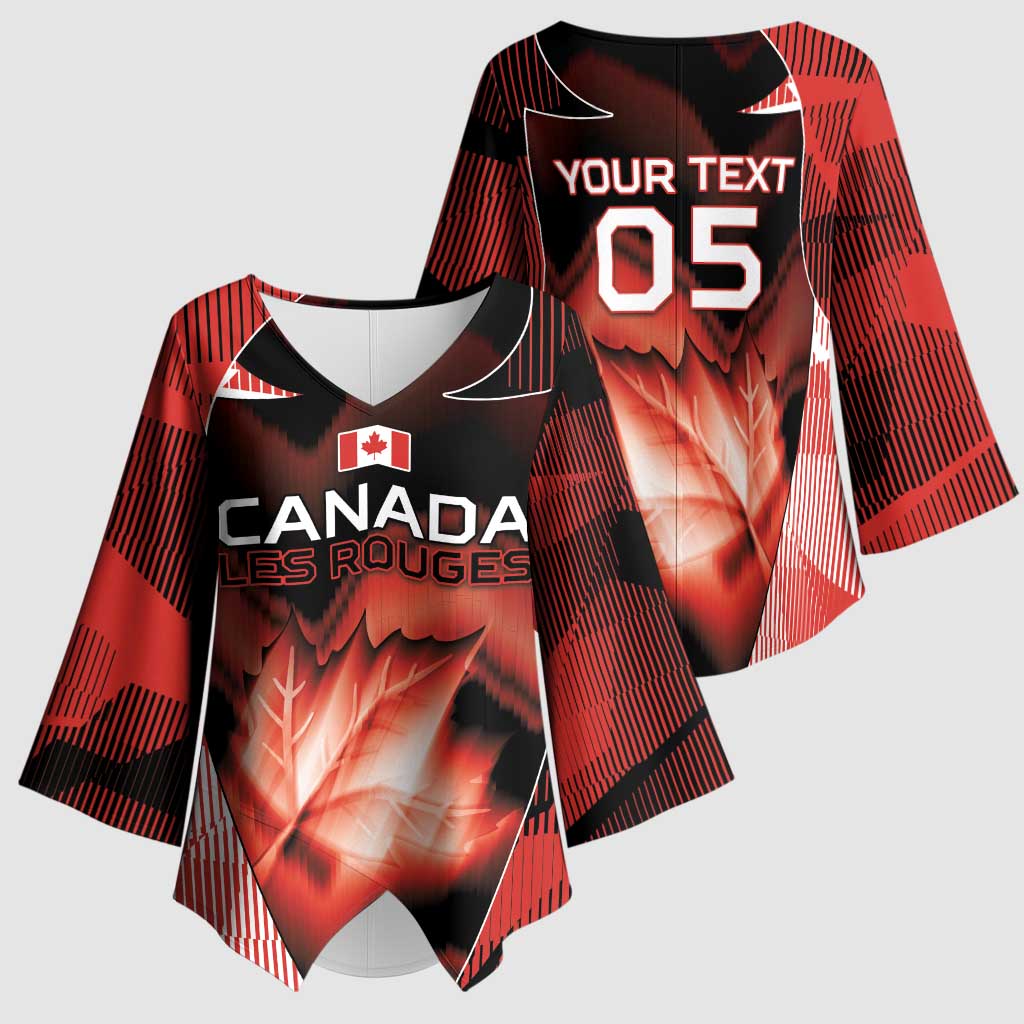 Custom Canada Football Kimono Sleeve Blouse Visual Line Abstract Maple Leaf