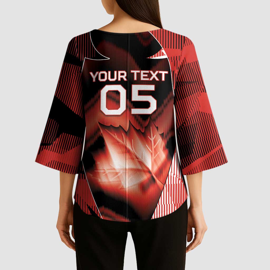 Custom Canada Football Kimono Sleeve Blouse Visual Line Abstract Maple Leaf