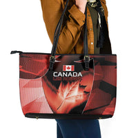 Canada Football Leather Tote Bag Visual Line Abstract Maple Leaf