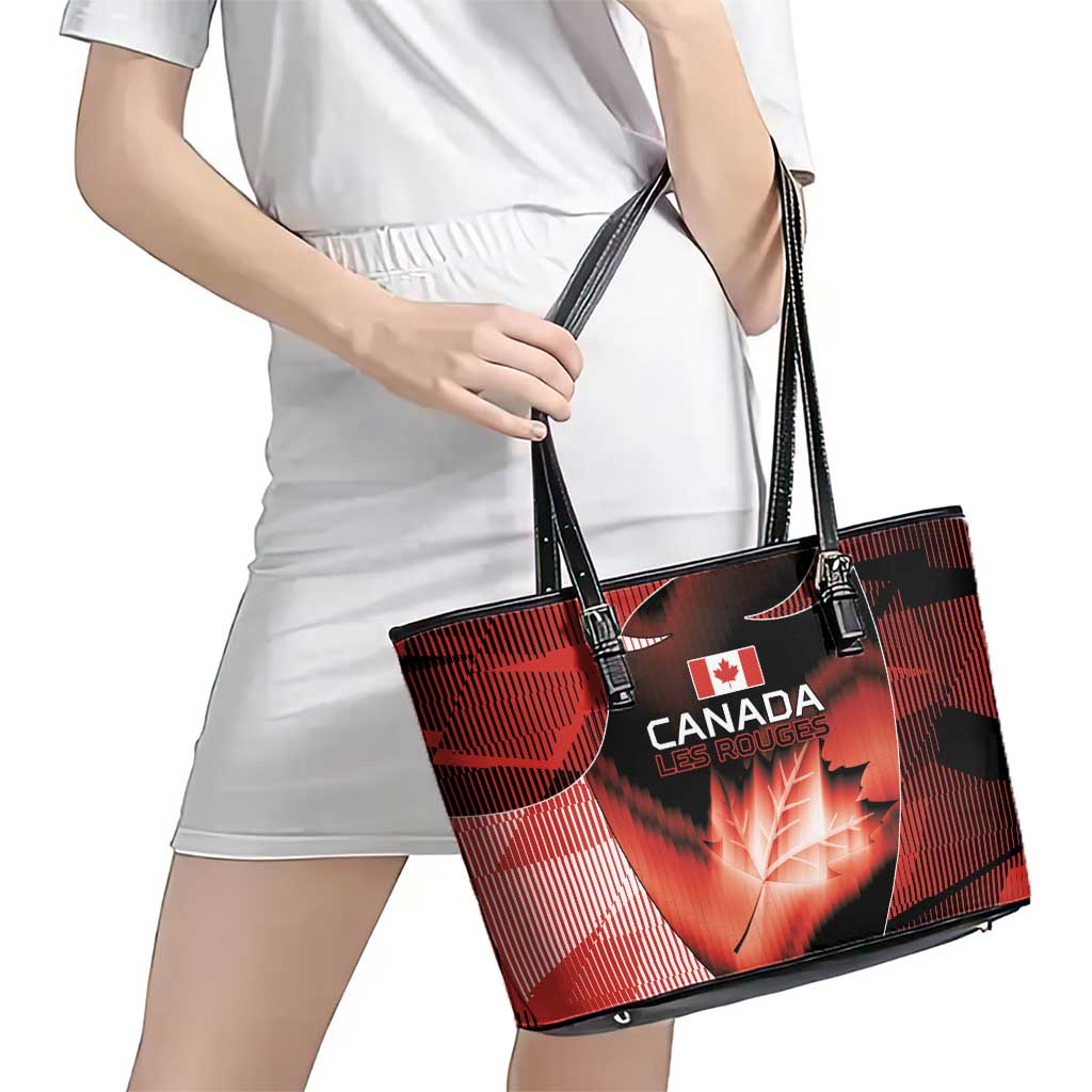 Canada Football Leather Tote Bag Visual Line Abstract Maple Leaf