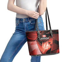 Canada Football Leather Tote Bag Visual Line Abstract Maple Leaf