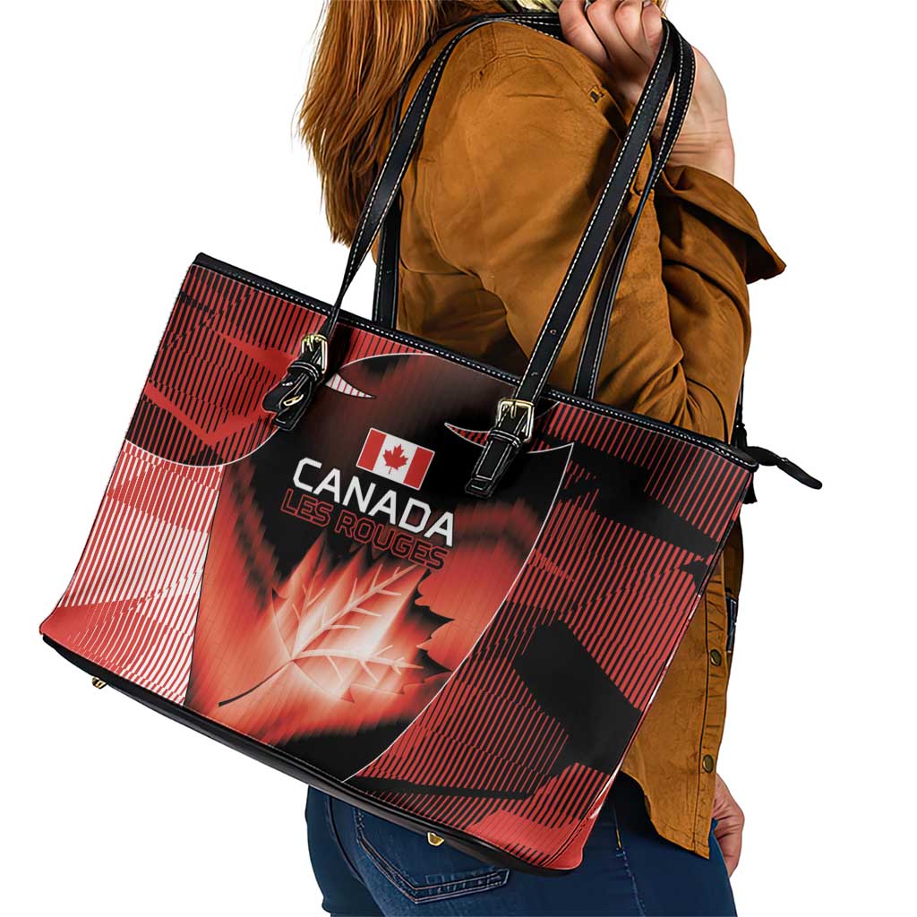 Canada Football Leather Tote Bag Visual Line Abstract Maple Leaf