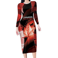 Custom Canada Football Long Sleeve Bodycon Dress Visual Line Abstract Maple Leaf