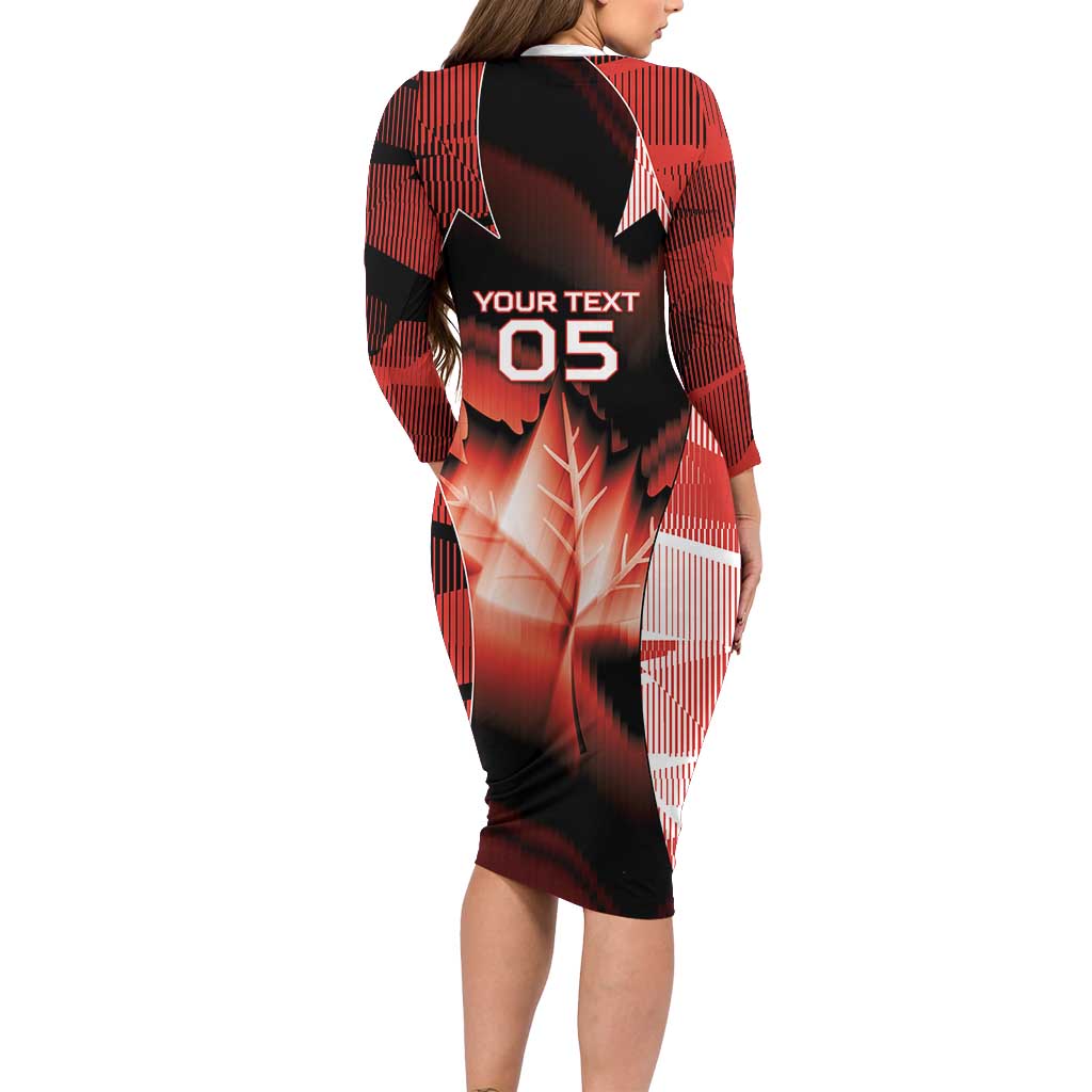 Custom Canada Football Long Sleeve Bodycon Dress Visual Line Abstract Maple Leaf