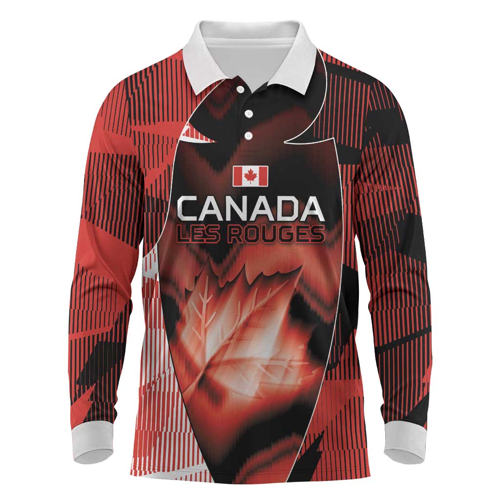 Custom Canada Football Long Sleeve Polo Shirt Visual Line Abstract Maple Leaf