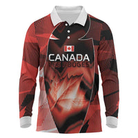 Custom Canada Football Long Sleeve Polo Shirt Visual Line Abstract Maple Leaf