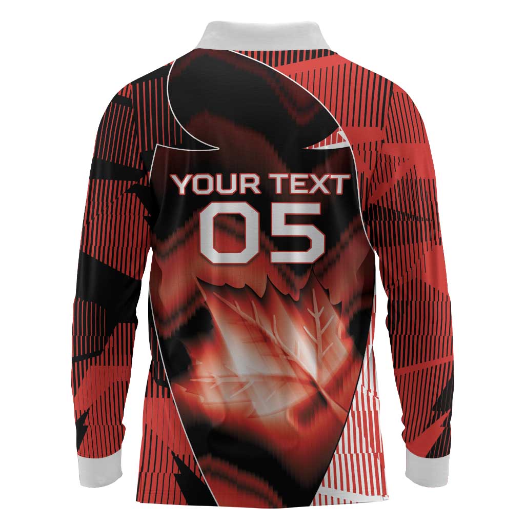 Custom Canada Football Long Sleeve Polo Shirt Visual Line Abstract Maple Leaf
