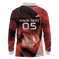Custom Canada Football Long Sleeve Polo Shirt Visual Line Abstract Maple Leaf