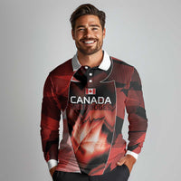 Custom Canada Football Long Sleeve Polo Shirt Visual Line Abstract Maple Leaf