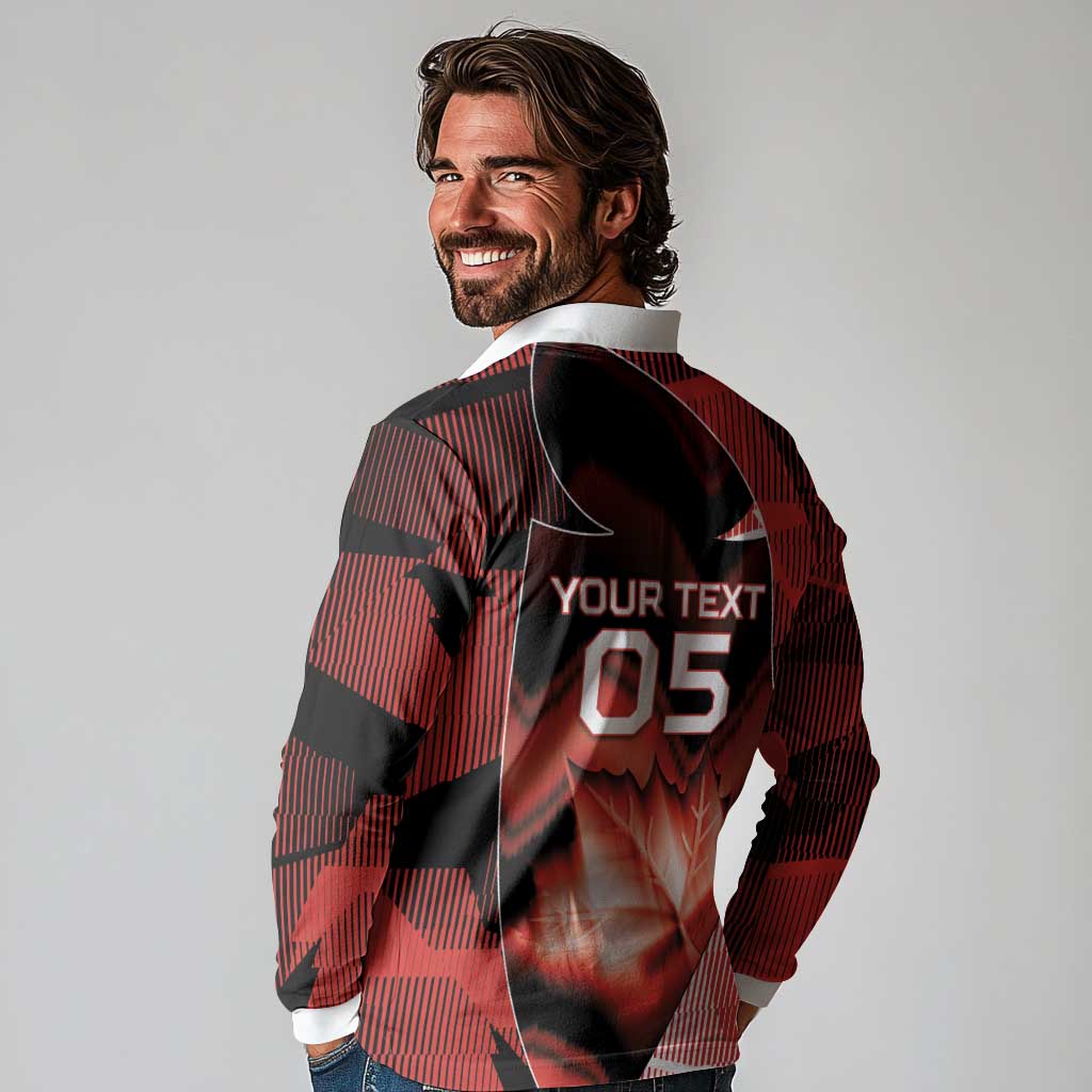 Custom Canada Football Long Sleeve Polo Shirt Visual Line Abstract Maple Leaf