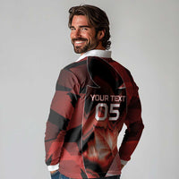 Custom Canada Football Long Sleeve Polo Shirt Visual Line Abstract Maple Leaf