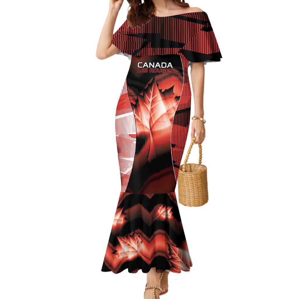 Custom Canada Football Mermaid Dress Visual Line Abstract Maple Leaf