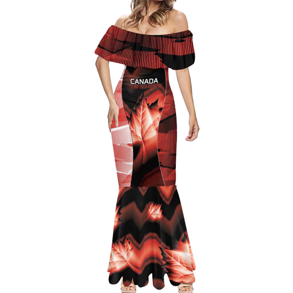 Custom Canada Football Mermaid Dress Visual Line Abstract Maple Leaf