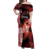 Custom Canada Football Off Shoulder Maxi Dress Visual Line Abstract Maple Leaf