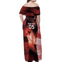 Custom Canada Football Off Shoulder Maxi Dress Visual Line Abstract Maple Leaf