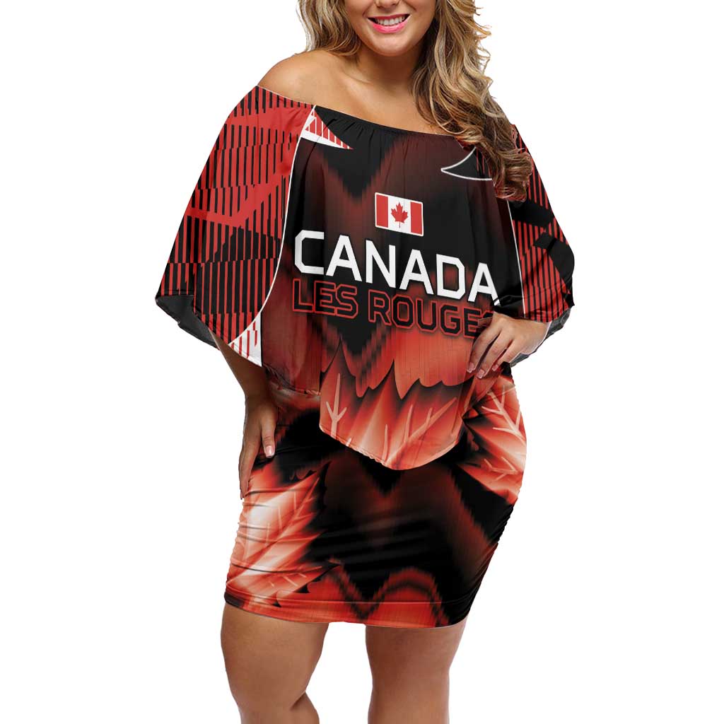 Custom Canada Football Off Shoulder Short Dress Visual Line Abstract Maple Leaf