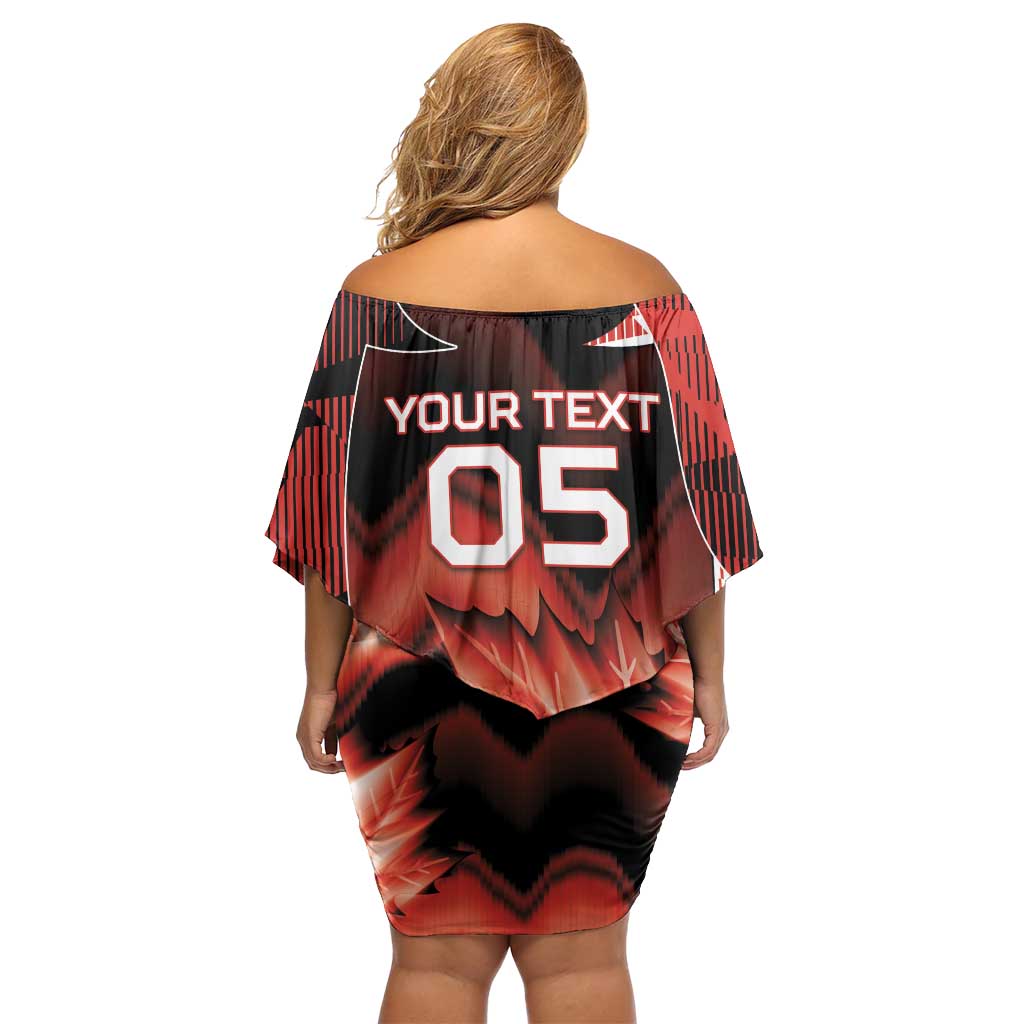 Custom Canada Football Off Shoulder Short Dress Visual Line Abstract Maple Leaf