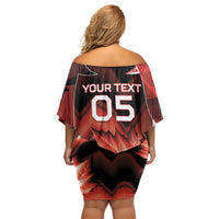 Custom Canada Football Off Shoulder Short Dress Visual Line Abstract Maple Leaf